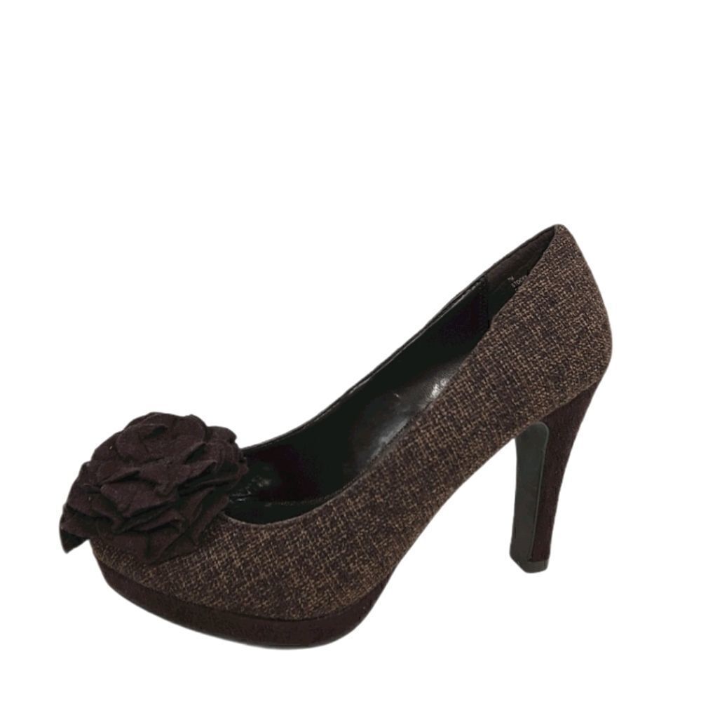 Marucies Brown Tweed Flower Pump Heels